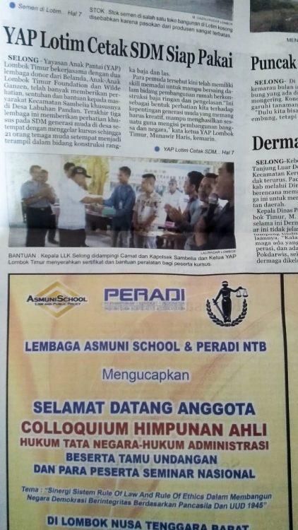 Een stuk in een lokale krant in Lombok.
